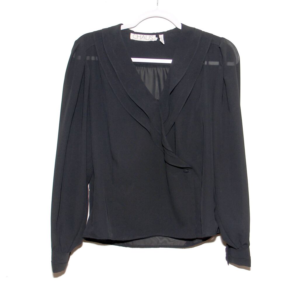 Vintage Chaus Semi-sheer Wrap Blouse Ruffle neckline Size 8